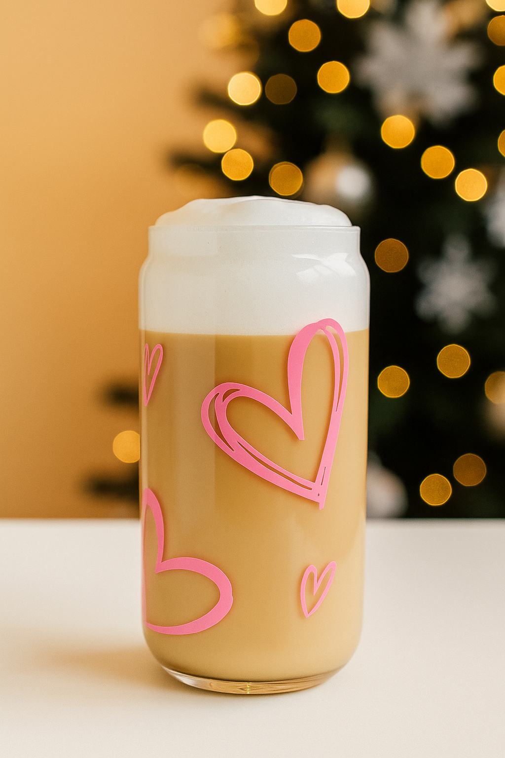 Sklenička - srdíčka růžové neon