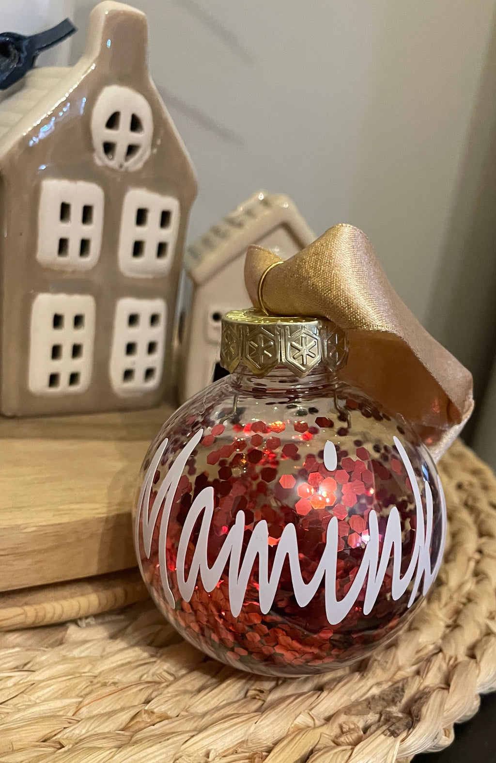 Vánoční ozdoba - červená třpytka