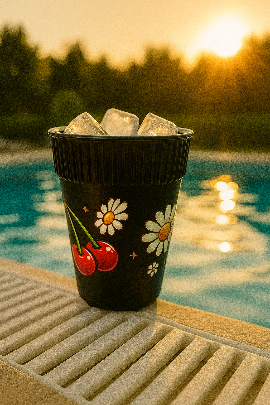 Opakovaně použitelný kelímek - kopretina s třešní černý