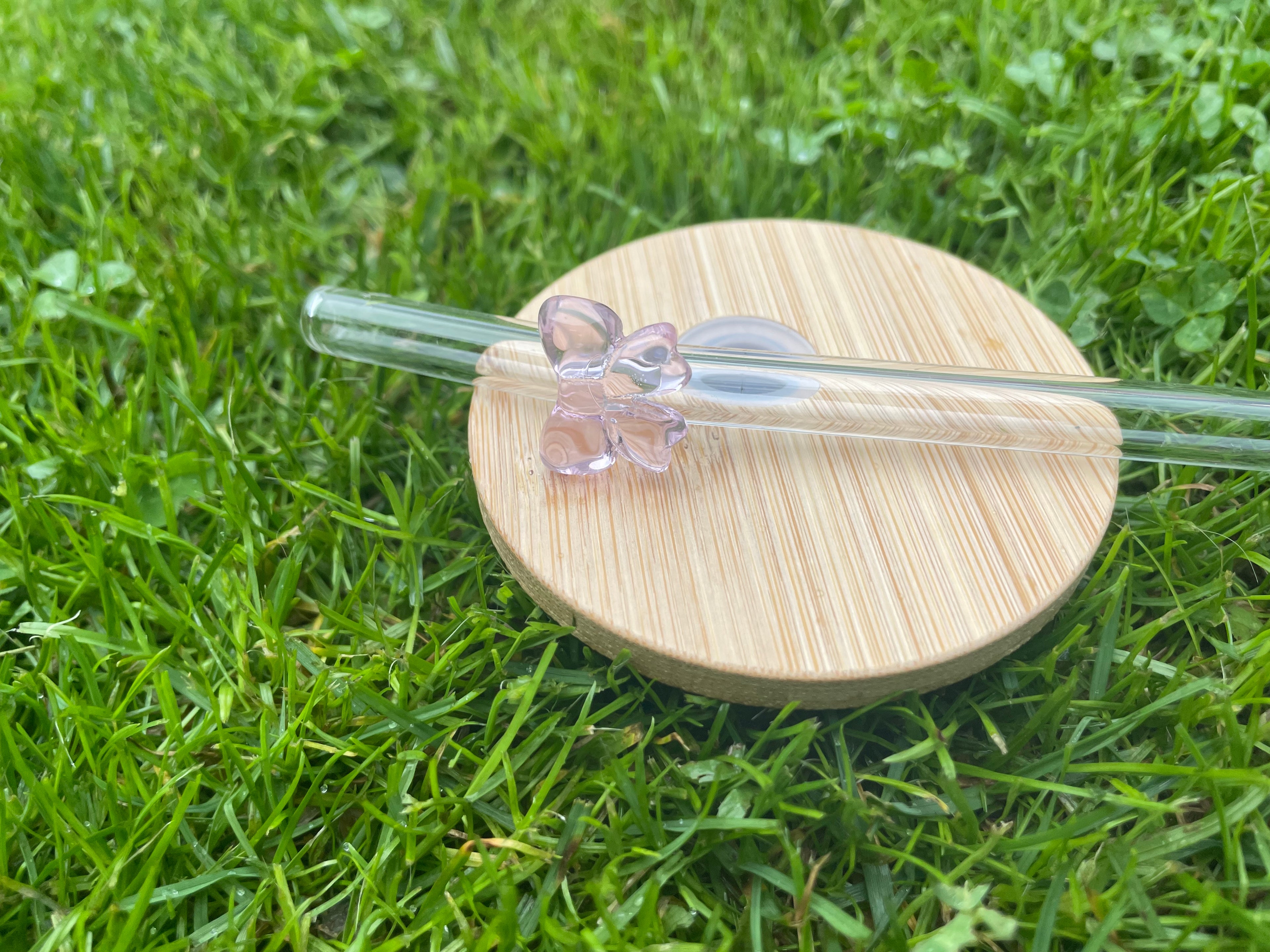 Skleněné brčko - mašle růžová